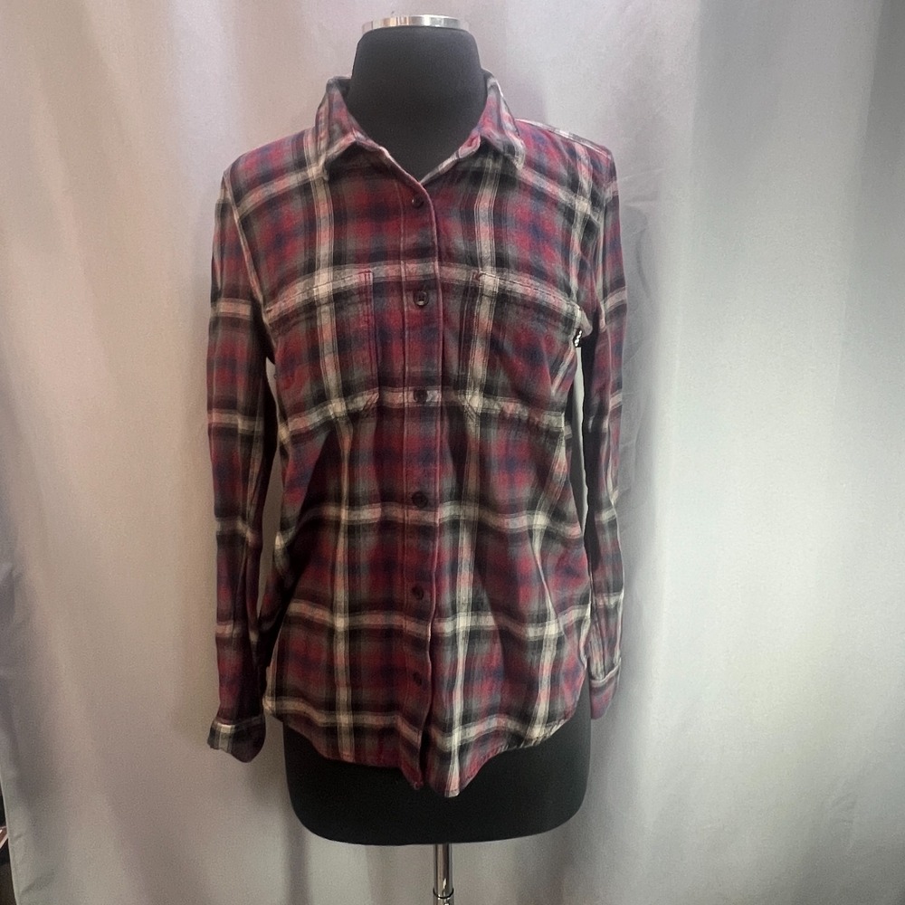 Vans Flannel Shirt Womens Small Multicolor Plaid Dual Chest Pockets Button Up